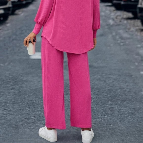 Pink Boho Womens Drop Shoulder Open Front Coat & Cami Top & Pants - Picture 3 of 6